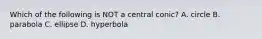 Which of the following is NOT a central conic? A. circle B. parabola C. ellipse D. hyperbola