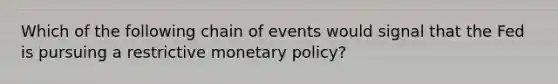 Which of the following chain of events would signal that the Fed is pursuing a restrictive <a href='https://www.questionai.com/knowledge/kEE0G7Llsx-monetary-policy' class='anchor-knowledge'>monetary policy</a>?