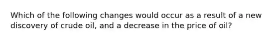 Which of the following changes would occur as a result of a new discovery of crude oil, and a decrease in the price of oil?