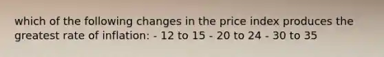 which of the following changes in the price index produces the greatest rate of inflation: - 12 to 15 - 20 to 24 - 30 to 35