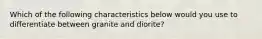 Which of the following characteristics below would you use to differentiate between granite and diorite?