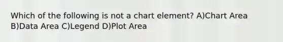 Which of the following is not a chart element? A)Chart Area B)Data Area C)Legend D)Plot Area