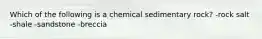 Which of the following is a chemical sedimentary rock? -rock salt -shale -sandstone -breccia