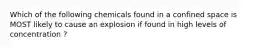 Which of the following chemicals found in a confined space is MOST likely to cause an explosion if found in high levels of concentration ?