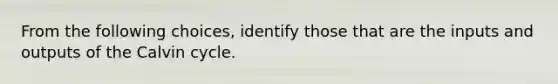From the following choices, identify those that are the inputs and outputs of the Calvin cycle.