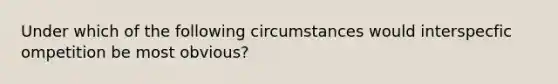 Under which of the following circumstances would interspecfic ompetition be most obvious?