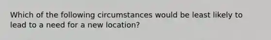 Which of the following circumstances would be least likely to lead to a need for a new location?