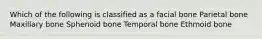 Which of the following is classified as a facial bone Parietal bone Maxillary bone Sphenoid bone Temporal bone Ethmoid bone
