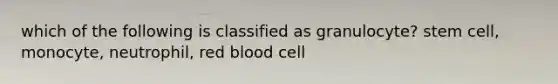 which of the following is classified as granulocyte? stem cell, monocyte, neutrophil, red blood cell