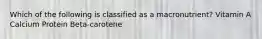 Which of the following is classified as a macronutrient? Vitamin A Calcium Protein Beta-carotene