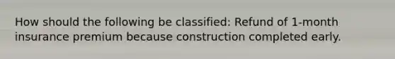 How should the following be classified: Refund of 1-month insurance premium because construction completed early.