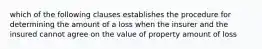 which of the following clauses establishes the procedure for determining the amount of a loss when the insurer and the insured cannot agree on the value of property amount of loss