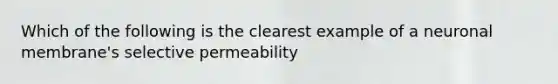 Which of the following is the clearest example of a neuronal membrane's selective permeability