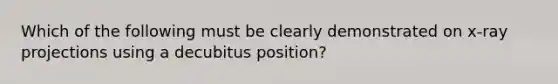 Which of the following must be clearly demonstrated on x-ray projections using a decubitus position?