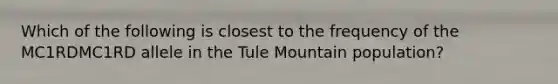 Which of the following is closest to the frequency of the MC1RDMC1RD allele in the Tule Mountain population?