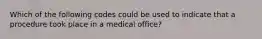 Which of the following codes could be used to indicate that a procedure took place in a medical office?