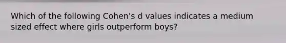 Which of the following Cohen's d values indicates a medium sized effect where girls outperform boys?