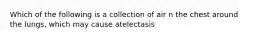 Which of the following is a collection of air n the chest around the lungs, which may cause atelectasis