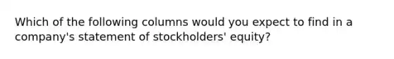 Which of the following columns would you expect to find in a company's statement of stockholders' equity?