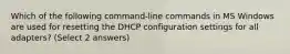 Which of the following command-line commands in MS Windows are used for resetting the DHCP configuration settings for all adapters? (Select 2 answers)