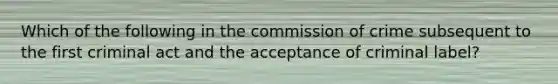 Which of the following in the commission of crime subsequent to the first criminal act and the acceptance of criminal label?