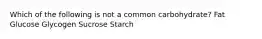 Which of the following is not a common carbohydrate? Fat Glucose Glycogen Sucrose Starch