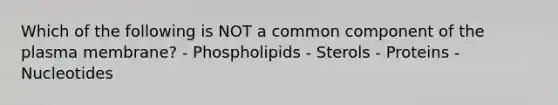 Which of the following is NOT a common component of the plasma membrane? - Phospholipids - Sterols - Proteins - Nucleotides