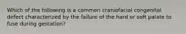 Which of the following is a common craniofacial congenital defect characterized by the failure of the hard or soft palate to fuse during gestation?