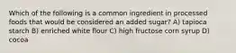 Which of the following is a common ingredient in processed foods that would be considered an added sugar? A) tapioca starch B) enriched white flour C) high fructose corn syrup D) cocoa