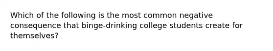 Which of the following is the most common negative consequence that binge-drinking college students create for themselves?