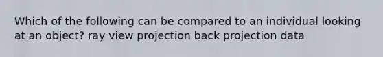 Which of the following can be compared to an individual looking at an object? ray view projection back projection data