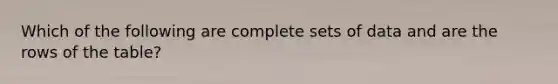 Which of the following are complete sets of data and are the rows of the table?
