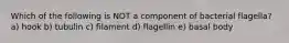 Which of the following is NOT a component of bacterial flagella? a) hook b) tubulin c) filament d) flagellin e) basal body