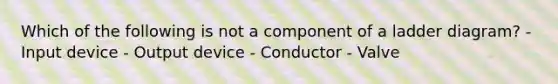 Which of the following is not a component of a ladder diagram? - Input device - Output device - Conductor - Valve