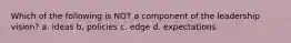Which of the following is NOT a component of the leadership vision? a. ideas b. policies c. edge d. expectations