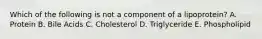 Which of the following is not a component of a lipoprotein? A. Protein B. Bile Acids C. Cholesterol D. Triglyceride E. Phospholipid