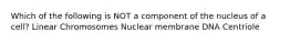 Which of the following is NOT a component of the nucleus of a cell? Linear Chromosomes Nuclear membrane DNA Centriole