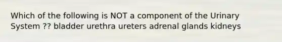 Which of the following is NOT a component of the Urinary System ?? bladder urethra ureters adrenal glands kidneys