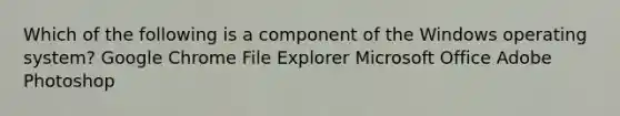 Which of the following is a component of the Windows operating system? Google Chrome File Explorer Microsoft Office Adobe Photoshop