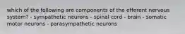 which of the following are components of the efferent nervous system? - sympathetic neurons - spinal cord - brain - somatic motor neurons - parasympathetic neurons