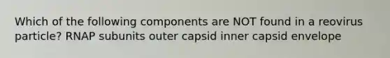 Which of the following components are NOT found in a reovirus particle? RNAP subunits outer capsid inner capsid envelope