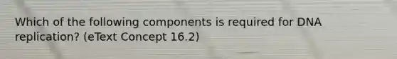 Which of the following components is required for <a href='https://www.questionai.com/knowledge/kofV2VQU2J-dna-replication' class='anchor-knowledge'>dna replication</a>? (eText Concept 16.2)