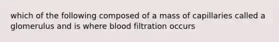 which of the following composed of a mass of capillaries called a glomerulus and is where blood filtration occurs