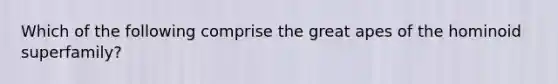 Which of the following comprise the great apes of the hominoid superfamily?