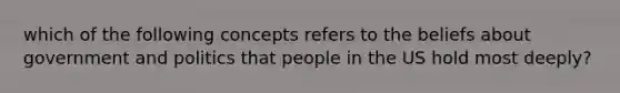 which of the following concepts refers to the beliefs about government and politics that people in the US hold most deeply?