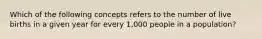 Which of the following concepts refers to the number of live births in a given year for every 1,000 people in a population?