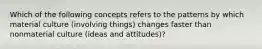 Which of the following concepts refers to the patterns by which material culture (involving things) changes faster than nonmaterial culture (ideas and attitudes)?