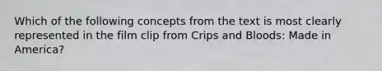 Which of the following concepts from the text is most clearly represented in the film clip from Crips and Bloods: Made in America?