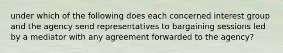 under which of the following does each concerned interest group and the agency send representatives to bargaining sessions led by a mediator with any agreement forwarded to the agency?