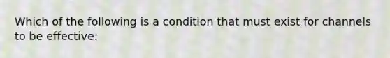 Which of the following is a condition that must exist for channels to be effective: